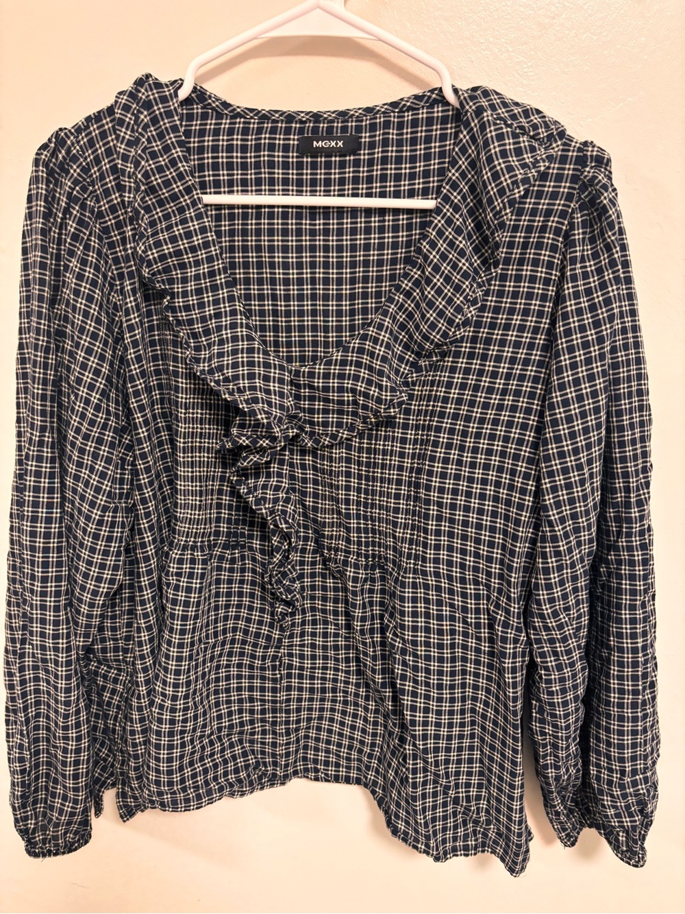 MEXX Navy Blue & White Plaid Button-Up Shirt
